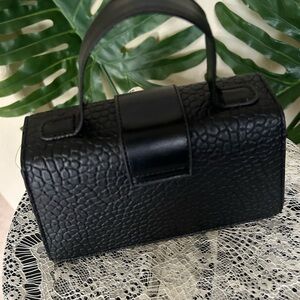Black Textured Top-Handle Women's Bag